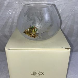 Lenox | Vintage Etched Carved Glass Rhinestone Frog Votive